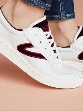 Tretorn White Sneakers with Burgundy Interior Accents